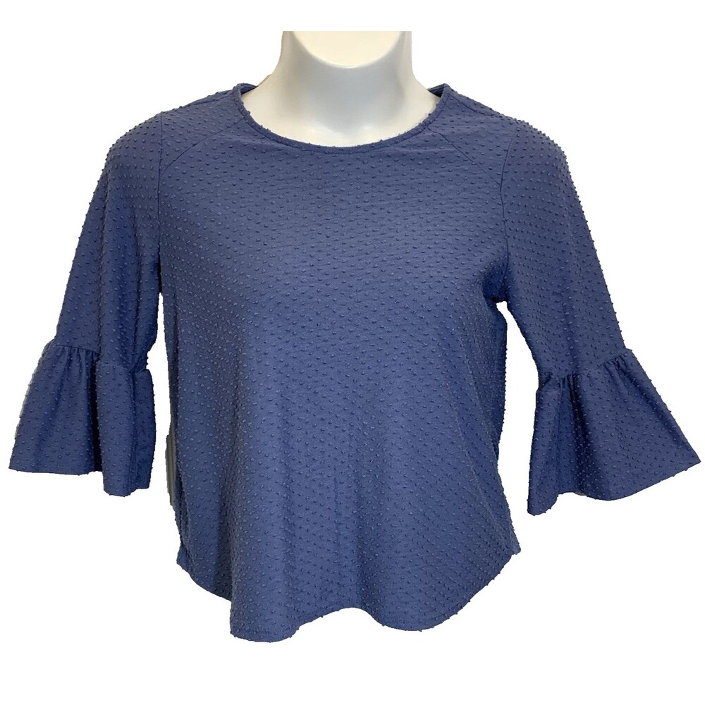 Anthropologie W5 Womens Lg Blue Textured Raised Dot Knit Bell Ruffle Sleeve